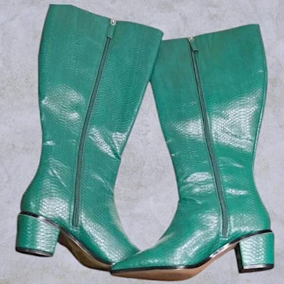 Eloquii Shoes Eloquii Wide Calf Snake Embossed Emerald Green